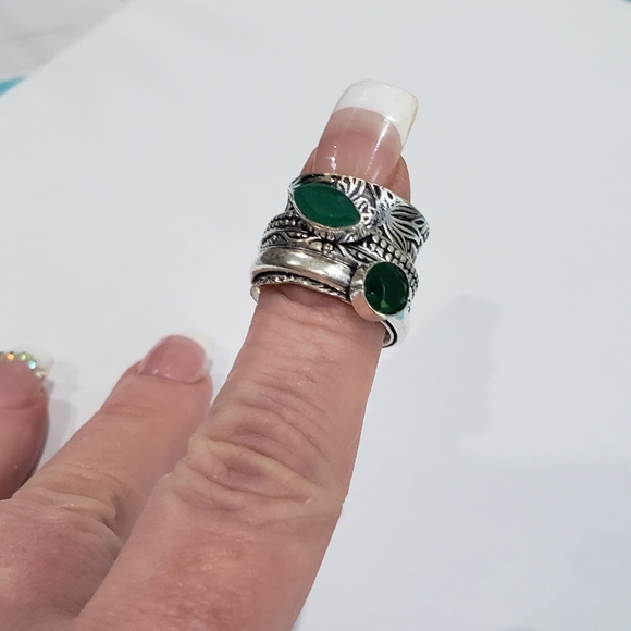 Handmade Green Onyx 925 Silver Spinner Ring - Picture 5 of 10